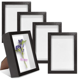 VOKOY 5 Pack 4" x 6" Shadow Box Frame, Small Wood Hollow Picture Frame with Clear Acrylic Front, 1" Deep Shadowbox Display Cases for Photos Dried Flowers Seashell Memorabilia DIY Crafts Medals (Black)