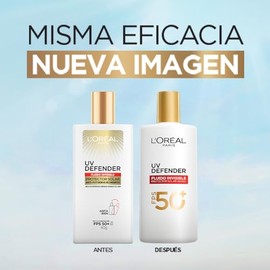 LOreal Paris UV Defender Fluido Invisible Protector Solar Diario FPS50 con cido Hialurnico, Hidrata, previene lneas de expresin y protege de rayos UV 