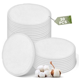 Bagentry 30 Pcs Natural Fiber Round Makeup Remover Pads, Washable Reusable Face Pads Cloth Rounds, Facial Cleansing Pads Wipes for All Skin Types Travel (White)
