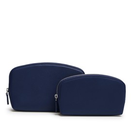 Leatherology Navy Blue Makeup Pouch Set Cosmetic Bag Organizer Set Comes with Small and Medium Pouch for Women
