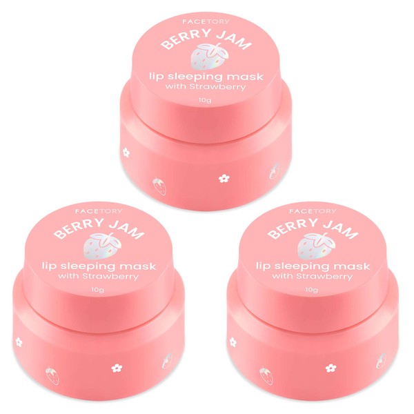 FaceTory Berry Jam Lip Mask Pack of 3 - Made with Strawberry Fruit Extract and Shea Butter, For Softer Lips - Moisturizing, Protecting, Nourishing - 3 Lip Sleeping Masks / 10 g Each