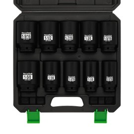 TecoTek 1/2" Drive Deep 6-Point Impact Socket Set, 10-Piece Deep SAE Spindle Axle Nut Impact Socket Set, Cr-Mo, 1-1/16-Inch to 1-5/8-Inch Size, Enhanced Storage Case