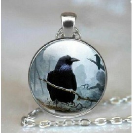 Fashion Jewelry RAVEN CROW BLACK sterling Silver 20" chain Necklace Pendant charm female women