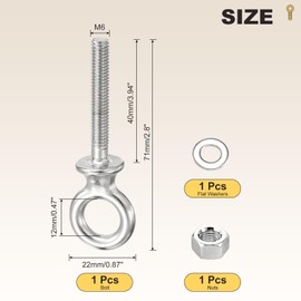 METALLIXITY Shoulder Eye Bolt with Washers & Nuts (M6x40mm) 1Set, 316 Stainless Steel Machinery Lifting Ring Threaded Eye Bolt - for Load Hoisting, Silver