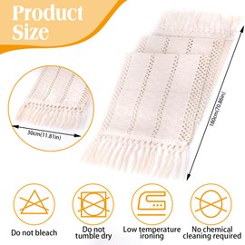 Beige Boho Table Runner, Cotton Table Runner with Hand Tassels, Rectangular Crochet Lace, Hollow Mesh Tablecloth, Macrame Table Runner, Vintage for Rustic Boho Wedding Tabletop Decor, 30 x 180 cm