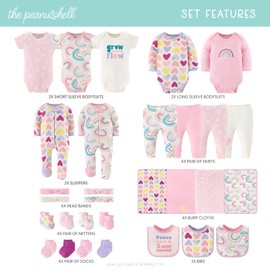 The Peanutshell Baby Layette Set for Girls, New Born Baby Essentials Must Haves, New Baby Girl Gifts 0-3 Months, 30 Pieces