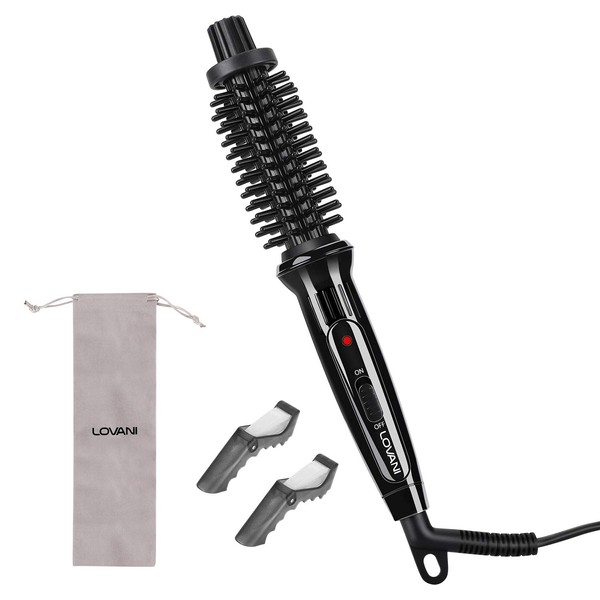 LOVANI Mini Travel Hair Curling Iron Brush,Dual Voltage Portable Ceramic Ionic Anti-Scald 3/4 Inch Hot Hair Curler Brush for Short Hair,3 in 1 Curling Wand with Travel Bag