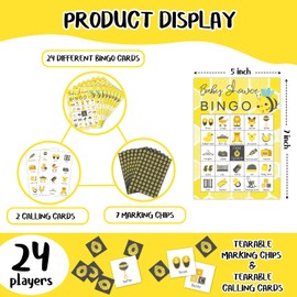 Qssfdgg Gender Reveal Party Bingo Cards, 24 Player Bee Pregnancy Announcement Party Bingo Game for Family Adult, Neutral Gender Reveal Party Favor, Large Group Party Celebration Activity -02