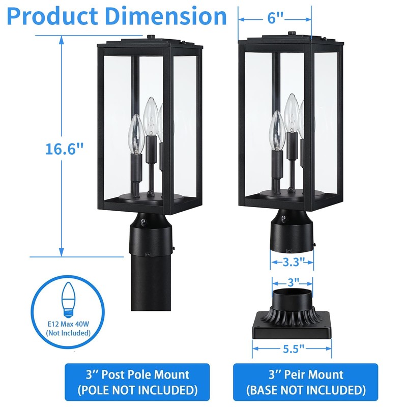 MYHXQ 16.6'' Dusk to Dawn Post Light Outdoor, Large 3-Light