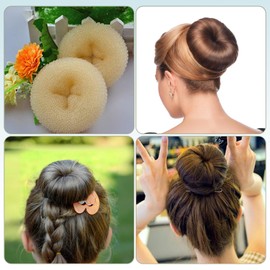 37pcs Beige Hair Bun Shaper Set - Styling Kit with 2 Large, 2 Medium, 2 Small Donut Buns, 10 Elastic Hair Ties, 20 Bobby Pins &1 Comb for Quick & Easy Hairstyles