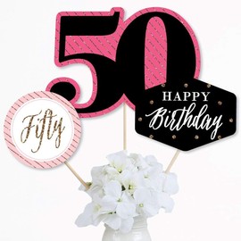 Chic 50th Birthday - Pink, Black and Gold - Birthday Party Centerpiece Sticks - Table Toppers - Set of 15