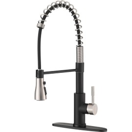 Pacific Bay Rainier Coil Pull-Down Kitchen Faucet – Commercial-Style Spring Design, Single-Handle with Dual-Function Sprayer, Matte Black/Brushed Satin Nickel Finish, 22" Height, Easy Installation