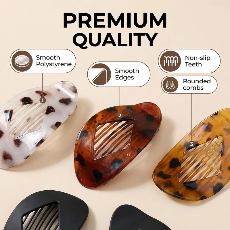 6 PCS Flat Hair Clips for Women, Large Strong Hold