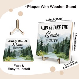 Woodland Nature RV Decor, Camper Wooden Plaque Sign Decor, Inspirational Desk Decoration for Camper Home Office, Always Take the Scenic