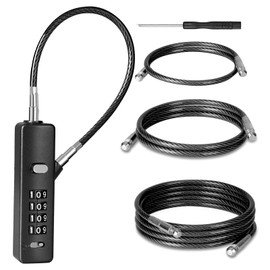 DELSWIN Cable Locks with Combination, 4-Digit Gate Lock with 3 Steel Ropes (9'' /23.6'' /47.2''), Security Cable Lock for Luggage,Helmet,Gym Locker,Cabinet,Gate,Scooter,Bike(Black)