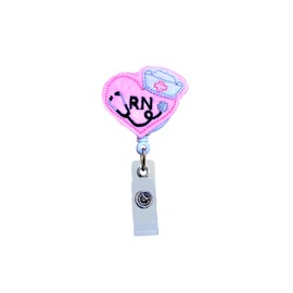 Pink Heart RN Nurse ID Badge Holder Reel