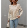 chouyatou Women's Casual Crewneck Fringe Tassel Knitted Pullover Sweater Jumper