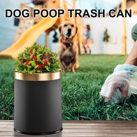 Dog Poop Trash Can Outside, Dog Waste Container, Plant Styled Small Outdoor Trash Can with Lid, 2.6 Gal, Drak Grey