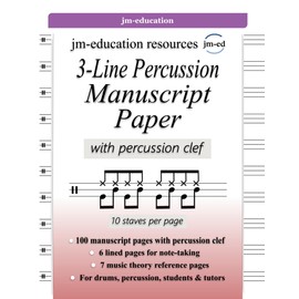3-Line Percussion Manuscript Paper: with percussion clef