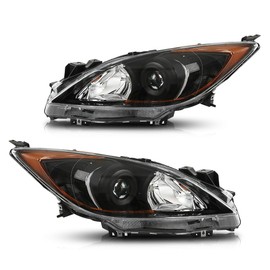 ANDPLAY Headlight Assembly Headlamp Front Headlamp Pair Compatible with Mazda 3 2010-2013,Fit Mazda 3 Sport 2010-2013 Clear Lens Black Housing Amber Reflector