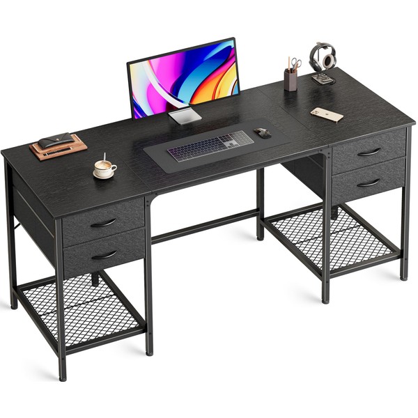 Huuger 55 Inch Computer Desk with 4 Drawers and Mesh