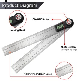 GemRed Digital Protractor Stainless Steel 600 mm Angle Gauge with LCD Display 360° Angle Measuring, Digital Protractor for Woodworking, Construction, DIY Tools
