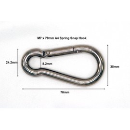 FixitFlo Snap Hook Carabiner A4 Stainless Steel Marine Grade M7 x 70mm Length Pack of 2 (7mm x 70mm)