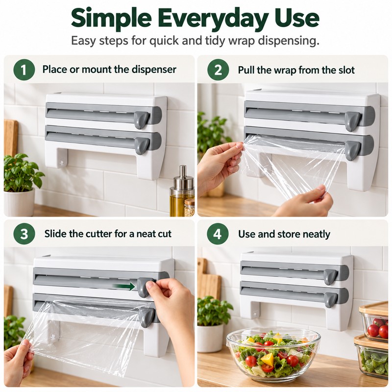 Kitchen Wrap Dispenser & Cutter for Cling Film and Foil