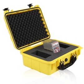 G-PLUS Graded Card Storage Box Compatible with BGS PSA SGC FGS Graded Sports Trading Cards,Weatherproof Case Impact Absorbing Foam Slots (Large, Yellow)