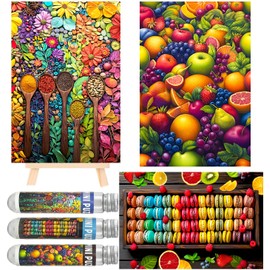 Small Jigsaw Puzzles for Adults 150 Pieces Mini Jigsaw Puzzles Challenging Colorful Macarons & Fruit Puzzles 6 x 4 Inches, 3 Pcs,Mini Easel Included