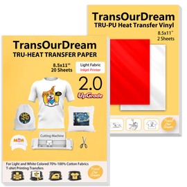 TransOurDream Tru-Heat Iron on Transfer Paper for Light Fabric (20+2 Sheets, 8.5x11") Printable Iron on Transfers Paper for Inkjet Printer & Heat Transfer Sheets for T Shirts (L2-22)