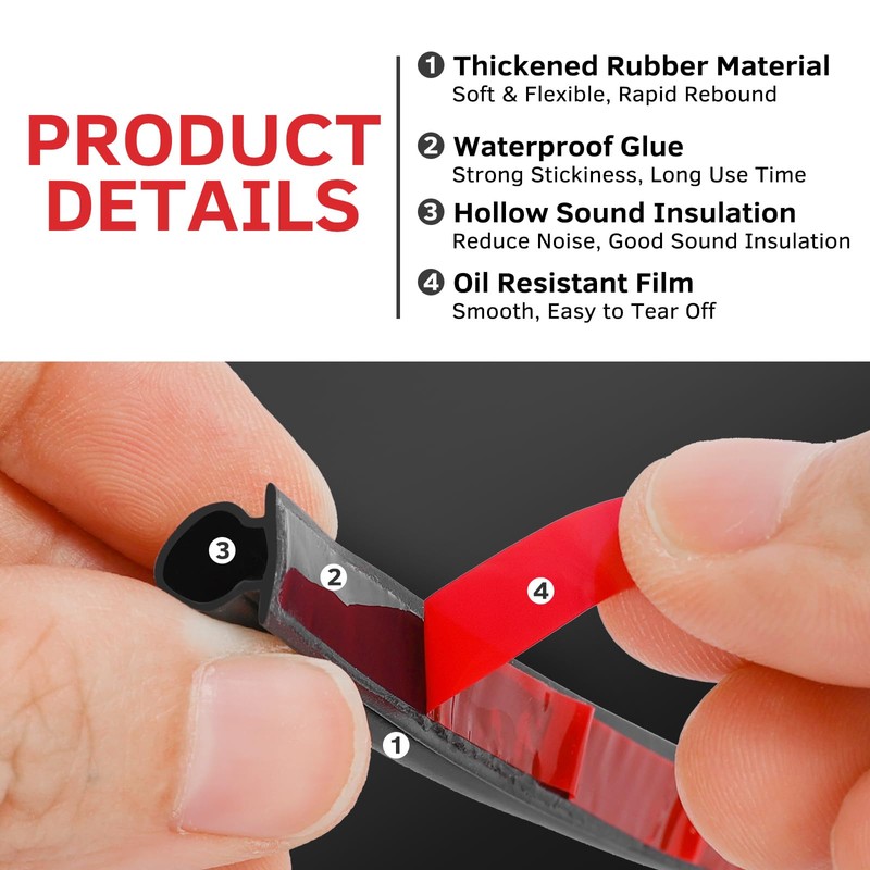 2Pcs D-Shape Rubber Door Seal Strip Set, 6m Window Weather