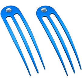 (2) Anodized Aluminum Matte Finished 3 Prong Hair Fork 4.9 inch Curved Unbreakable Waterproof with FPL of 4 inches (aqua)