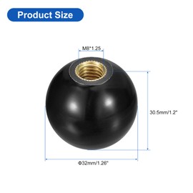 QUARKZMAN Pack of 5 Threaded Ball Knobs, M8 Female Thread Thermoset Ball Knob 32mm Diameter Round Operating Ball Handle with Copper Insert for Machine Lever Handle, Black
