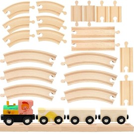 Hoarost 24 Pcs DIY Wooden Trains Unfinished Magnetic Wooden Train Cars with Wooden Train Track for Train Track Themed Party Supplies Birthday Gifts Craft Painting Activities