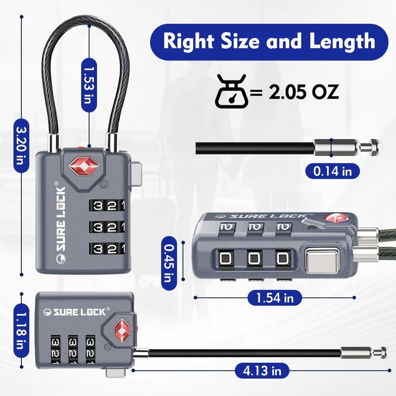 SURE LOCK-Unisex Adult TSA Compatible Travel Luggage Locks, Inspection Indicator,