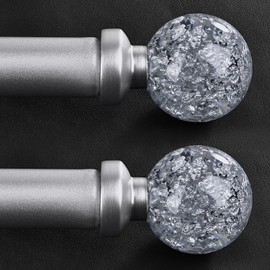 2 Pack Silver Curtain Rods for Windows 48 to 84 Inch, 1'' Heavy Duty Adjustable Drapery Rod with Unique Crystal Ball Finials, Modern Decorative Curtain Rod,Size; 30-88''