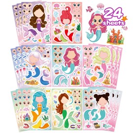 DUJAA 24 Sheets Mermaid Stickers for Kids, Make Your Own Mermaid Stickers, Mermaid Themed Art Craft Supplies