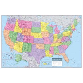 United States 3D Wall Map Poster 36"Wx24"H Rolled Laminated