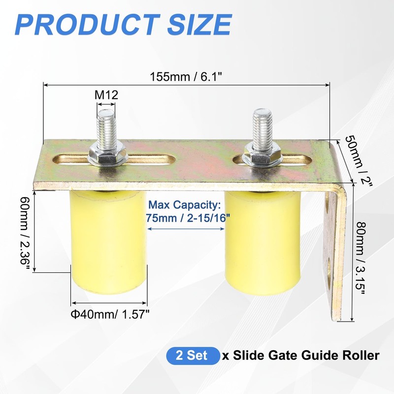 uxcell 2Set Slide Gate Guide Roller, 1-5/8" Dia x 2-3/8"