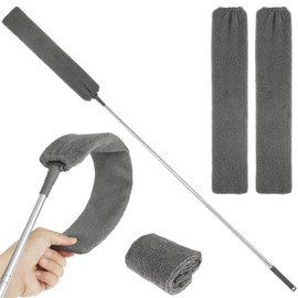 Gap Dust Cleaner Retractable Microfiber Gap Dust Brush Flexible Long Flat Gap Duster with Extendable Pole and Cloth Cover for Sofa Bed Furniture Bottom Ceiling Fan Blinds(Grey)