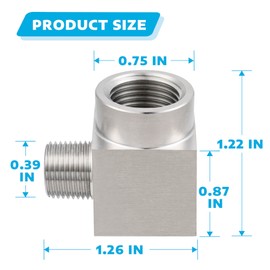 Yoebor Stainless Steel Reducer 90 Degree Barstock Street Elbow 1/4" NPT Female to 1/8" NPT Male Reducing 90-Degree Pipe Fitting 1pc