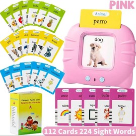 Talking Flash Card Toy for Kids with 224 Sight Words - Educational Language Learning Toy Animal:_pink