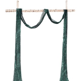 FLCSIed Wedding Arch Draping Fabric, 1 Panel 12" x20ft Gold Sequin Fabric Drapes Arbor Backdrop Curtain for Wedding Arch Ceremony Bridal Shower Reception (Dark Green)
