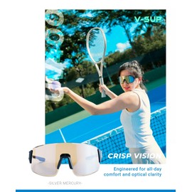 V-SUP TR90 Sports Sunglasses for Men & Women – UV400 Protection, Rimless Running Glasses, Cycling, Baseball, Pickleball (Matt Black Frame with Silver Lens)