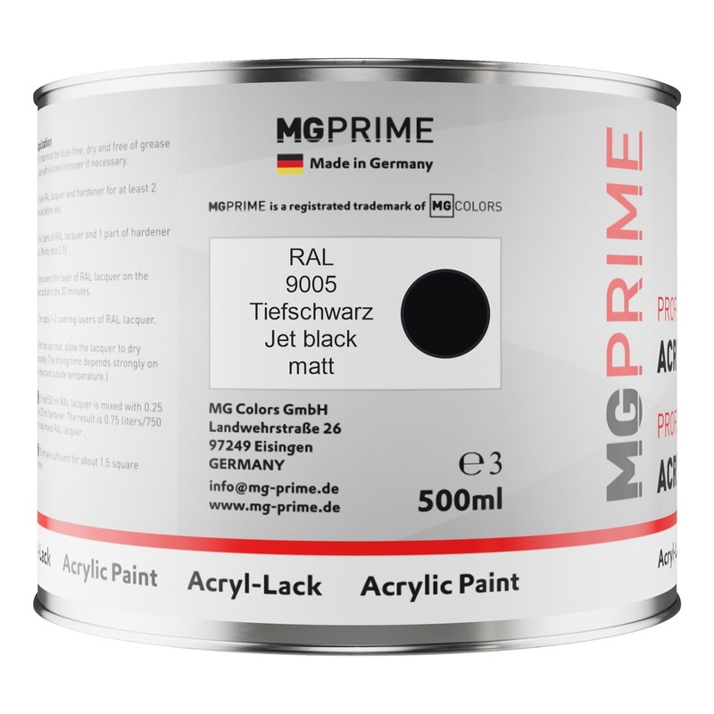 RAL 9005 Jet black/Tiefschwarz Acrylic paint matt 0.75 litre /