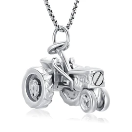 Oinsi Men Keepsake Jewelry Stainless Steel Farm Tractor Cremation Necklace For Ashes For Dad Memorial Urn Necklace Pendant, 316L, Crystal