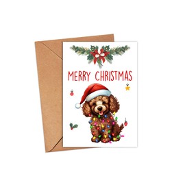HKDesignGift Poodle Dog Merry Christmas Greeting Card, Merry Christmas Card, Poodle Card, Cute Dog Christmas Card, Adorable Christmas Card For Dog Lovers