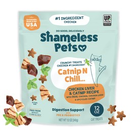 Shameless Pets Crunchy Cat Treats - Catnip Treats for Cats with Digestive Support, Kitten Treats with Real Ingredients, Natural & Healthy Flavored Feline Snacks - Catnip N Chill Chicken Liver, 12 oz