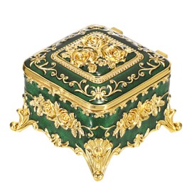 IGNPION Decorative Trinket Box Vintage Jewelry Box Small and Exquisite Trinket Storage Organizer Case For Rings Earrings Necklace Square, Green